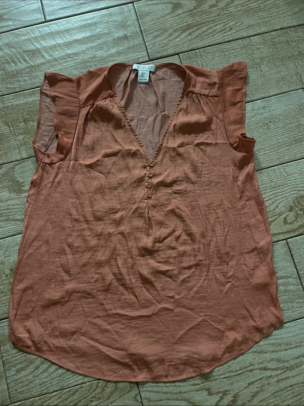 Rachel Zoe Rust Cap Sleeve V-Neck Blouse